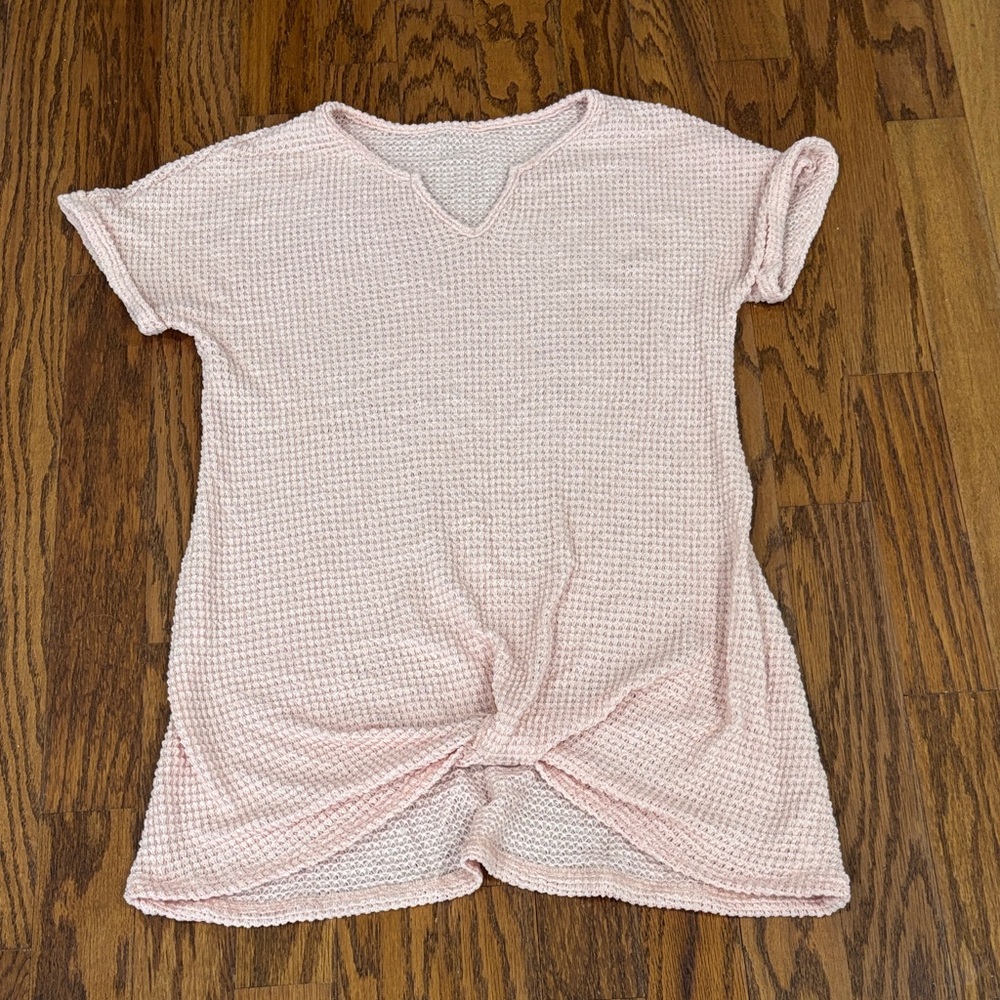 Cupshe, Women's, Notched Neck Short Sleeve Twisted Cover-Up Mini Dress, M, Pink